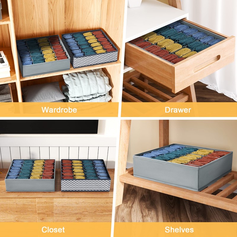 DIMJ Pack of 2 Storage Boxes for Socks, 24 Cell