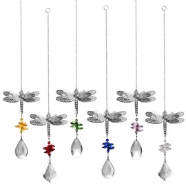 Dragonfly Crystal Suncatcher Prisms Bead Hanging Crystal for Windows Prisms Suncatcher Garden Wedding Christams Decor Rainbow Maker Mirror Suncatcher,Set of 6