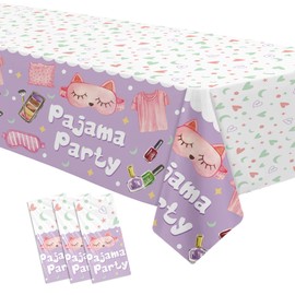 HIPVVILD Sleepover Party Supplies Tablecloth for Girls, Pajama Party Decorations Table Covers, Sleep Over Theme Slumber Decorations Table Cloth for Birthday Baby Shower, 3 Pack, 54in x 108in