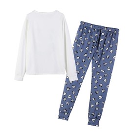 YIJIU Women's Sleepwear Long Sleeve Top and Pants Pajama Set Panda Print Nighty, Blue, X-Large