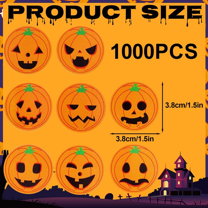 Bcautay 1000pcs Halloween Pumpkin Stickers, Halloween Sticker