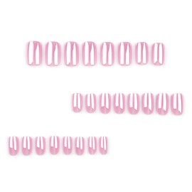 Press On Short Square False Nails - Plating Fake Acrylic Solid Colors Pink Sweet Full Cover Reusable Coffin Glue On for Women - 24Pcs