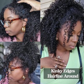 4C Curly Edges Deep Curly 360 Lace Front Wigs Human Hair 180% Density Glueless Pre Plucked Bleached Knots 360 Kinky Curly Lace Front Wig Human Hair With 4C Edges (22inch)