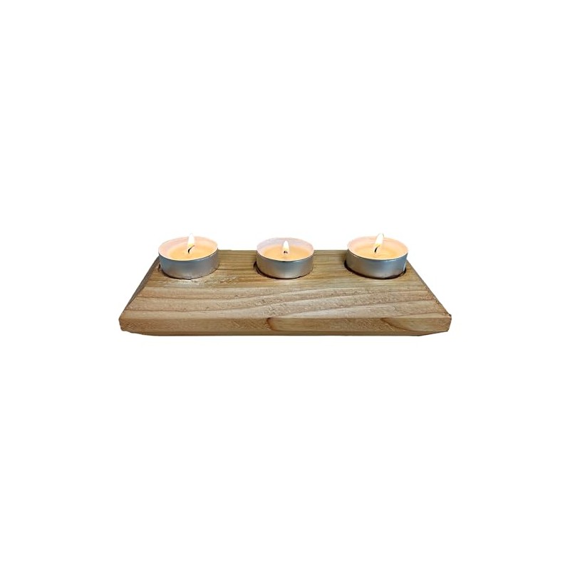 Wooden 3 Tea Light Candle Holder, 8 Inches (Natural Wood,