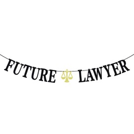Black Glitter Future Lawyer Banner - Congrats Lawyer Graduation Bunting Sign - Law School Grad Party Decorations Supplies - Law Grad Graduation Party Backdrop