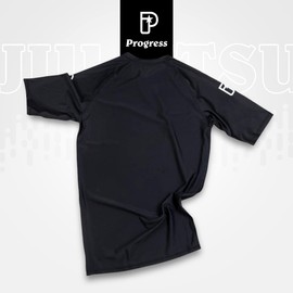 Progress Jiu Jitsu Academy Short SleeveRashguard | Flexible and Durable BJJ Rash Guard | Moisture-Wicking Compression Tops for Men and Women | 80% Polyester/20% Spandex Black XS