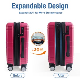 KYME Carry On Luggage 22x14x9 Airline Approved Expandable Hardshell 20 Inch Carry On Suitcases with Spinner Wheels Built-in TSA Lock Lightweight Small Travel Luggage for Women Magenta