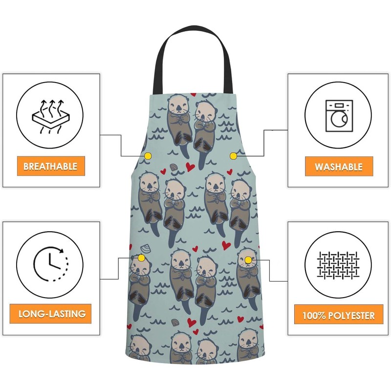BGBDEIA Sea Otter Love Pattern Kitchen Apron for Women Men,