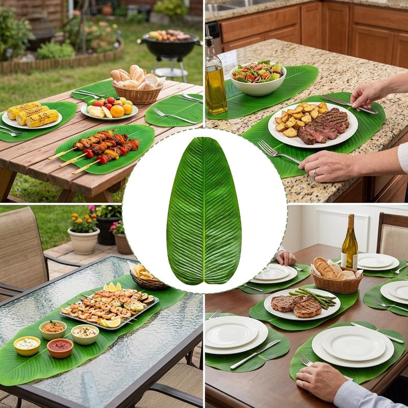 16-Pack 15 * 8inch Artificial Banana Leaf Table Runners,Banana Leaves