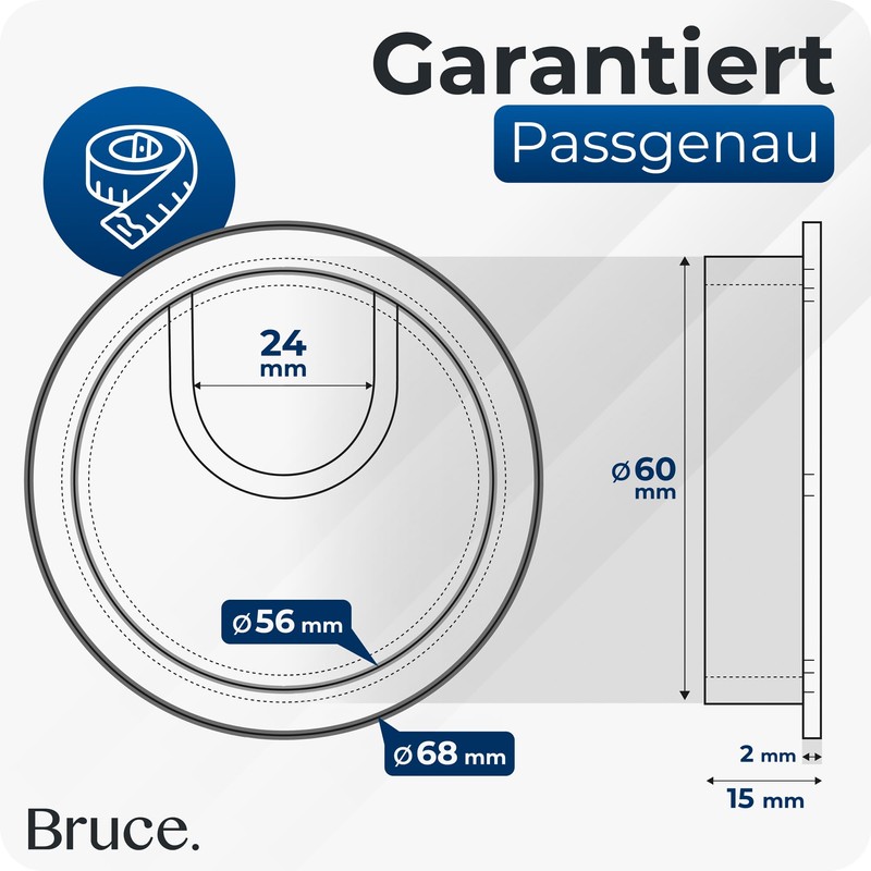 Bruce.® 1 x Metal Cable Grommet, Diameter 60 mm, Includes