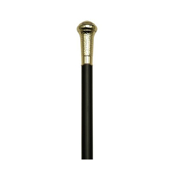 Walking Cane - Gold Men's straight formal cane with 3" high cap, black wood shaft, 36" long with rubber tip. Cap is in gold finish.
