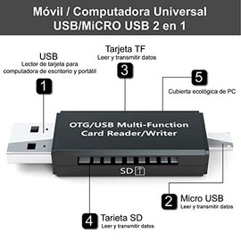 EMAGIE Lector de Tarjeta SD Múltiplecon OTG y 480Mbps Velocidad -Card Reader con USB 2.0//Micro USB Multi Soporta Tarjeta de Memoria TF/SD/Micro SD/SD