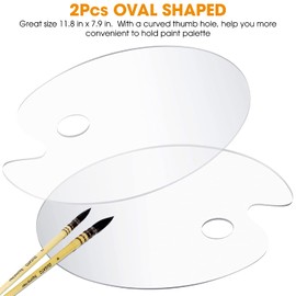 Acrylic Paint Palette 2pcs 11.8 x 7.9 inches with Thumb Hole by DUGATO, Clear Oval-Shaped Non-Stick Acrylic Oil Paint Mixing Tray- Comfortable to Hold & Easy to Clean - for DIY Art Painting Plate