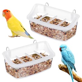 2 comederos de plástico para Loros, Transparentes para Colgar, para cacatúas, Budgie Conure, Macawo, Periquito pequeño