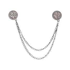 Retro Silver Plated Chain Crystal Rose Flower Brooches Collar Pins Rhinestone With Hanging Chain Suit Shirt Floral Lapel Brooch Pin Fashion Jewelry for Men Boy