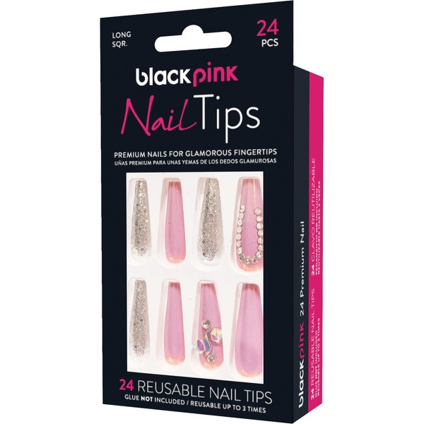 Blackpink Press-On Nail Tips Ready Painted Long Perfect Fit Ready