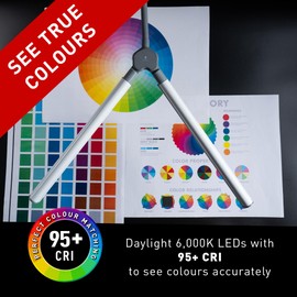 daylight DuoPro™ Table Lamp - Double Shade LED Task Lamp, 4 Brightness Levels, 6,000K, 2,100 Lux, Anti-Glare, Flexible Arm, Touch Dimmer - Ideal for Sewing, Crafting, Reading