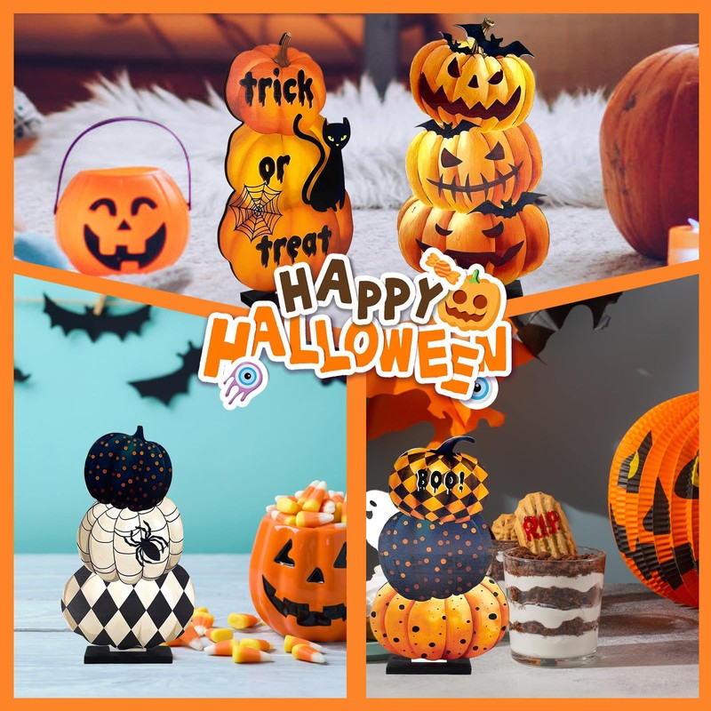 Lacabin 6 Pcs Halloween Wooden Pumpkin Table Centerpieces, Rustic Fall