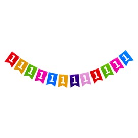 1st Birthday Garland: Colourful Garland for First Birthday - 12 Flags with Large 1 Decoration 1 Year Children's Birthday - School Enrolment - Boys and Girls 1st Place