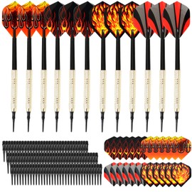 KIKIGOAL 12 Pieces Soft Tip Darts With 24 Pieces Tails And 100 Pieces Plastic Tips, Safety Plastic Flame Pattern Kids Darts