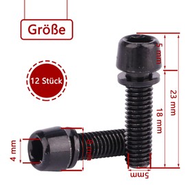 Pack of 12 Bicycle Stem Screws, M5 x 18 mm Bicycle Bolts with Washers, Bicycle Shaft Screws, Cone Head Screw, Bicycle Stem Bolts for Mountain Bike