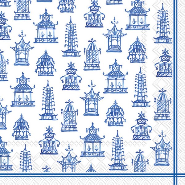 IHR Ideal Home Range Cocktail Napkins Rosanne Beck Disposable 3-Ply Paper Party Napkin Pack, 5" x 5", Blue Pagoda Blue