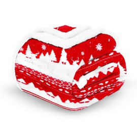 Velosso Chunky Scandi Nordic Hygge Winter Warm Reversible Sherpa Thick Throw Thermal Blanket, 127x152cms Faux Fur Sherpa Fleece Sofa Throw Bed Blanket (Red)