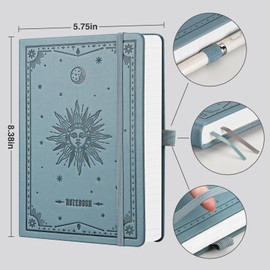 EMSHOI A5 Notebook Lined Journal - 320 Numbered Pages, 100gsm Thick Notepad, Hardcover Leather College Ruled Note Book for Women Men School Work Writing Note Taking, 14.5 x 21cm - GrayBlue