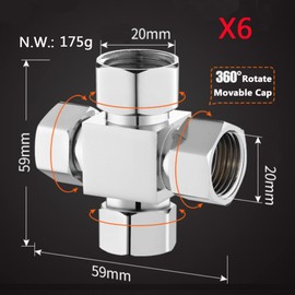 Add-A-Tee G1/2" Hose Connector Adapter for Angle Valve Adapter Shower Arms Toilet Bidet Sprayer Hose Pipe Fittings (4 Way X6)