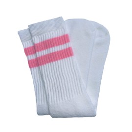 SKATERSOCKS Calcetines Skater de 19 pulgadas de media pantorrilla, Blanco/Chicle Rosa Rayas Estilo 2, 18 Years