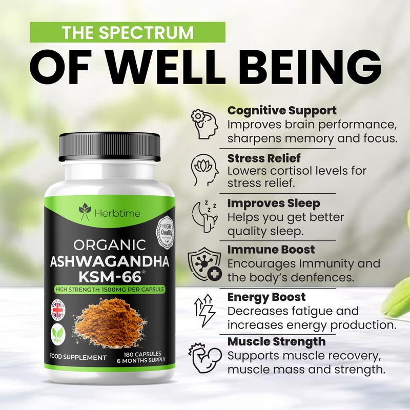 Ashwagandha KSM 66, 180 Vegan Capsules 1500mg (6 Months Supply)
