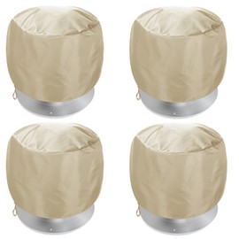 4 Pack Wind Turbine Roof Vent Cover 20" x 20" Turbine Ventilator Cover Attic Vent Wind Turbines Ventilator Protector Shield Waterproof 420d Oxford Tarps with Adjustable Drawstring Design (Khaki)