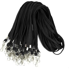 LOPYXBR Pack of 100 Lanyard Black Key Ring with Rotating Metal Clip 50 cm Lanyard Lanyard for Hanging ID Card Sleeves and Keys, black
