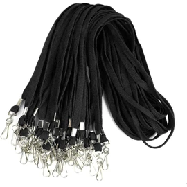 LOPYXBR Pack of 100 Lanyard Black Key Ring with Rotating Metal Clip 50 cm Lanyard Lanyard for Hanging ID Card Sleeves and Keys, black