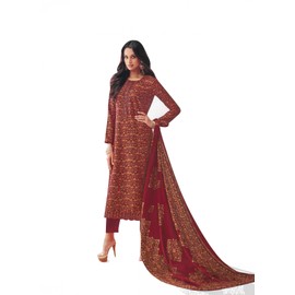 ladyline Formal Pashmina Salwar Kameez Foil Printed Embroidered Ethnic Indian Pakistani Dress, Brick, 40