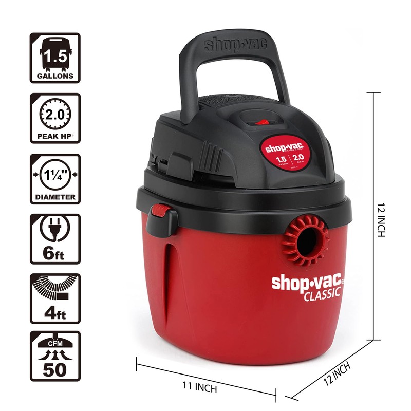 Shop-Vac 1.5 Gallon 2.0 Peak Wet Dry Vacuum, Portable Compact