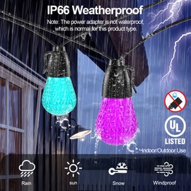 Outdoor String Lights, 49FT RGB Patio Lights with IP66 Waterproof 25 Bulbs,Outdoor String Lights for Outside with App & Remote, Color Changing String Lights for Garden Yard Porch Party Decor