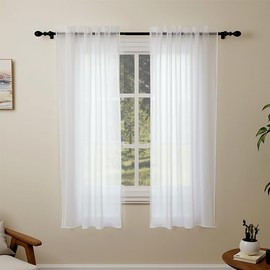 Pacok White Voile Curtains, 72 Drop 2 Panel Net Curtain for Windows, Rod Pocket Sheer Curtain Panel Voile Curtains for Living Room Kitcken Bedroom W56xL72 Inch(White,142 x 183cm)