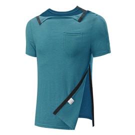 Poriff Men Shoulder Surgery Shirt for Rehab Snap Men Chemo Shirts Chemotherapy Clothing Post Arm Broken Recovery Rotator Cuff Adaptive Clothes Peacock Blue