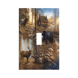 Wpshijia Bear Moose Lodge Woodland 1 Gang Single Toggle Light Switch Covers Decorative Wall Plate Switchplate Electrical Faceplate for Bedroom Bathroom Livingroom Decor