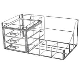 OKVGO Transparent Makeup Organizer with Storage Drawers, Large Capacity Cosmetic Organisers for Lipstick, Nail Care, Jewelry and Skincare Make Up Holder for Bedroom Dresser Table Clear (3 Drawer)