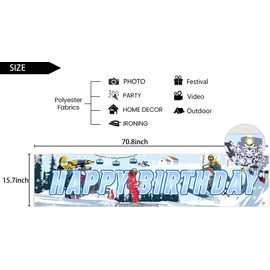 Skiing Happy Birthday Banner Skiing Party Yard Sign Decorations Skiing Yard Banner for Winter Sports Themed Birthday Party Supplies Snow Skier Themed Party Backdrop Photo Booth