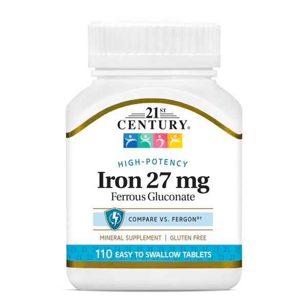 21st Century Iron 27 Mg Ferrous Gluconate Tablets, 110Count