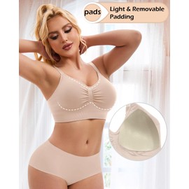 WOWENY Bustier Women's Bra without Underwire Padded Seamless Non-Wired Support Bra without Closure with Padding Comfortable Bralette Sleep Comfort Everyday Bra, beige, XL