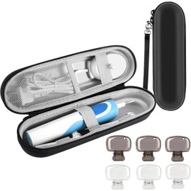 Estuche para Cepillo de Dientes Universal con 6 Protectores, Estuche de Viaje Portátil y Rígido con Bolsillo Interno, Material EVA Compatible con Cepillos Eléctricos y Manuales (Negro)