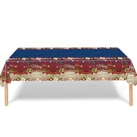 Weihnachtsparty-Tischdecke für Weihnachtsfeier, 137 x 274 cm, Weihnachtsschleifen, Geschenk, Einweg-Party-Tischdecke, Party-Tischdecke, Esstischdecke für Winterurlaub, Weihnachten, Picknick,