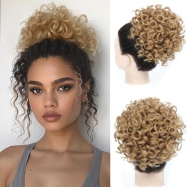 Matriarchs Messy Bun Hair Piece Elastic Drawstring Loose Wave Large Curly Bun Short Synthetic Ponytail Extension Drawstring Ponytail for Women Bun Hair Extension for Women Daily Use - Dark Blonde
