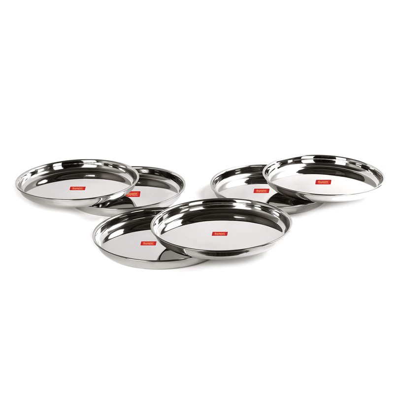 Sumeet Stainless Steel Heavy Gauge Deep Wall Dinner Plates with