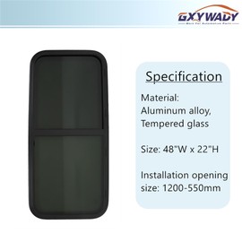 GXYWADY 48 Inch x 22 Inch RV Horizontal Slide Window Black Toughened Glass