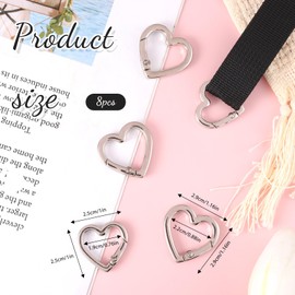 8 Pcs Heart Shaped Keychain, Zinc Alloy Heavy Duty Heart Shaped Carabiner, Rustproof Keychain Carabiners, Spring Snap Clasp Hook for Travelling Camping